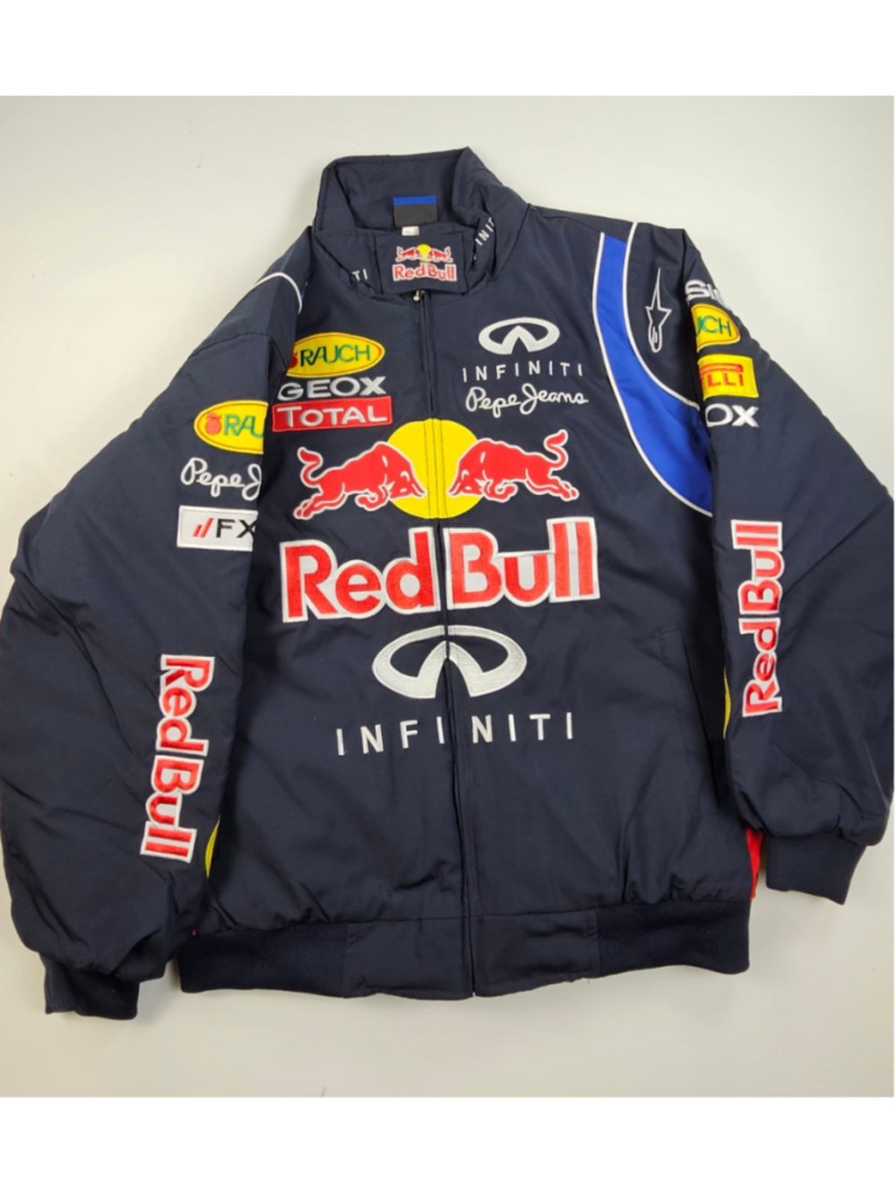 Red Bull Infiniti F1 Style Racing Bomber Jacket Men M Embroidered Padded Navy